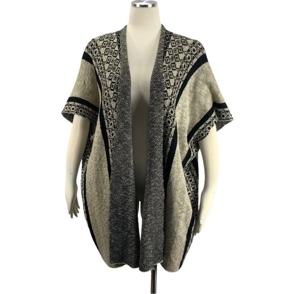 One World XL Sweater Cardigan Boho Shawl Ivory Bla - Picture 1 of 7